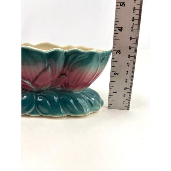 VTG Royal Copley Ceramic Pink & Blue Tulip Floral Pottery Planter Art Nouveau - Picture 5 of 16